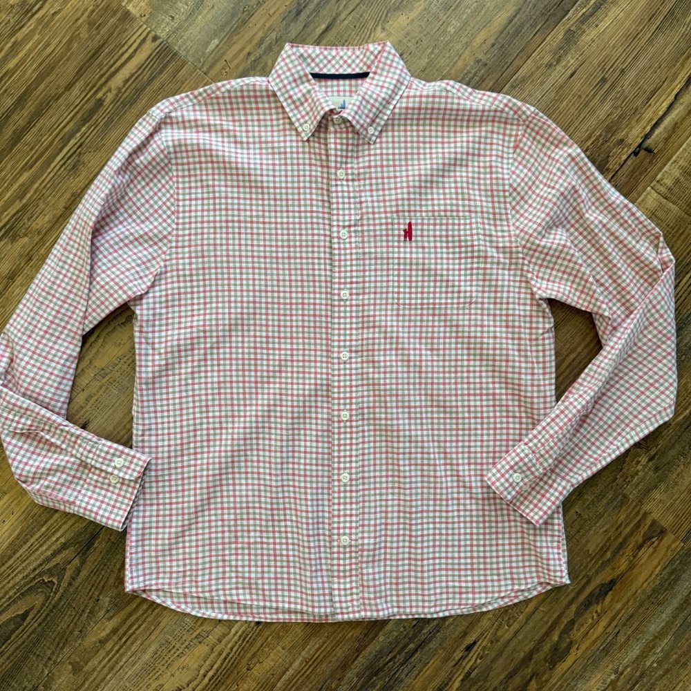 Johnnie-O Hangin' Out Button Down Shirt Mens Medium Plaid Gingham Long Sleeve